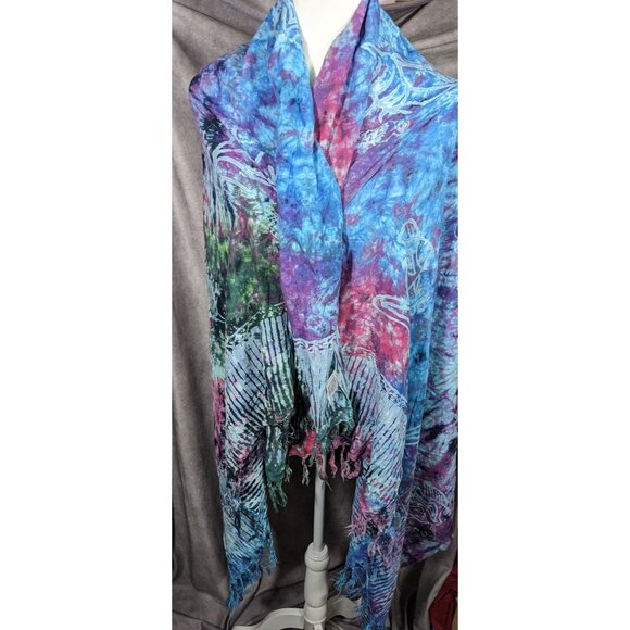 Rama Imports Blue Rainbow Fish Tie Dye Multipurpose Scarf/Shawl/Sarong - Picture 6 of 7
